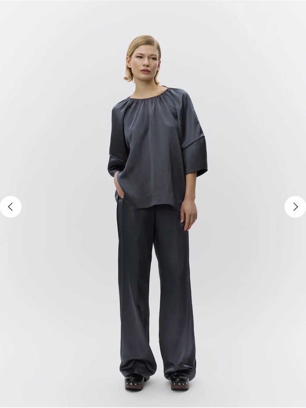 Day Birger et Mikkelsen Wide-Leg linen cotton bland glossy pants Charcoal Grey